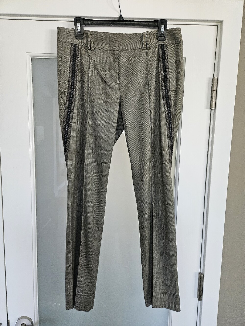 Designer MAX AZARIA Olive Green Dress Pants Trousers, Wool Blend, Zipper Details
